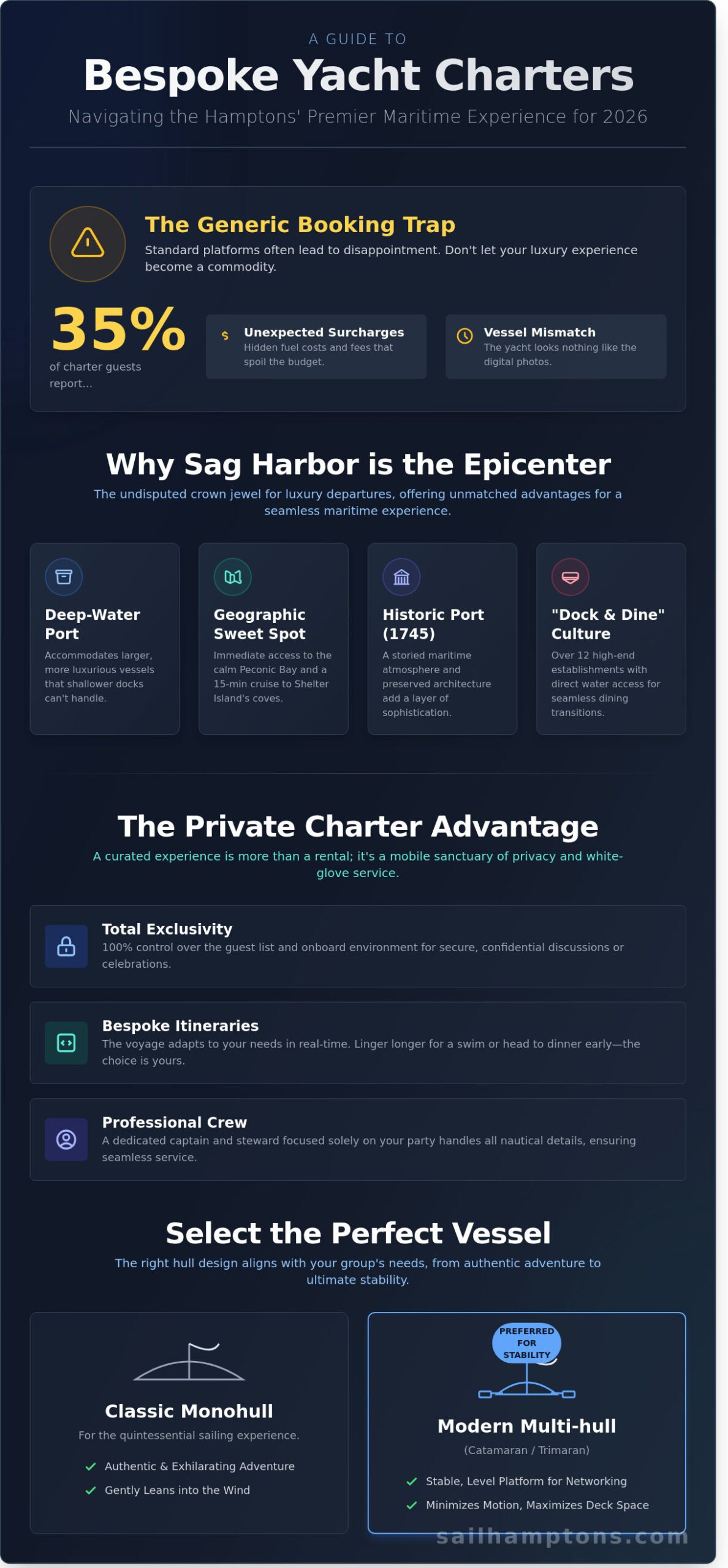 Luxury Yacht for Rent in Sag Harbor: The Ultimate 2026 Charter Guide - Infographic